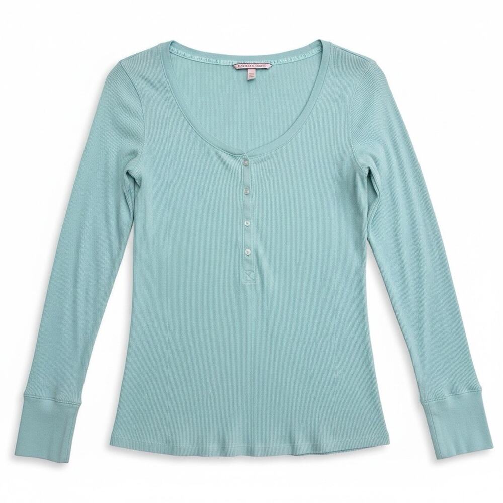 Y2K Victoria Secret Ribbed Henley Long Sleeve Shirt Cozy Minimalist Casual Large - Picture 11 of 11